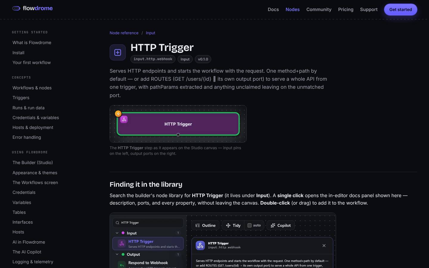 'Nodes' and template reference URLs land on a single item instead of a browsable overview